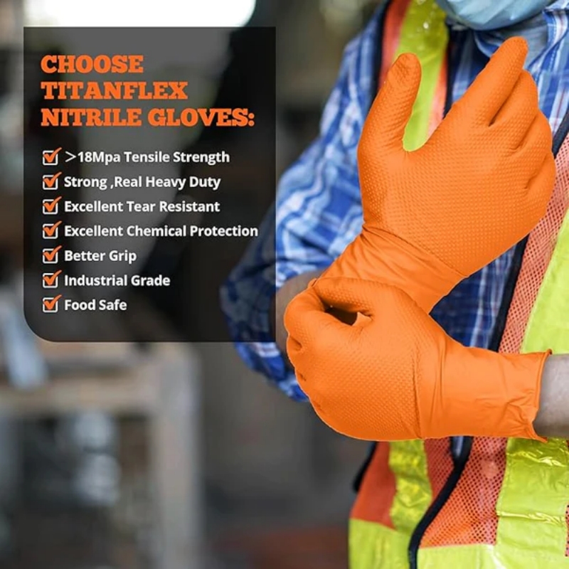Heavy Duty Orange Nitrile Glov - Nitrile Mechanic Glove review and price